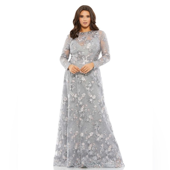 Mac Duggal 67923 NWT EMBELLISHED ILLUSION LONG SLEEVE A LINE GOWN (PLUS) - Picture 1 of 7